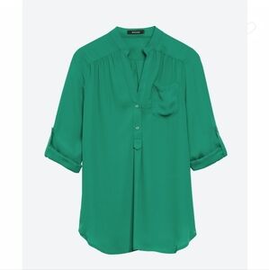 41 Hawthorn Tab Sleeve Green Women's Blouse, M